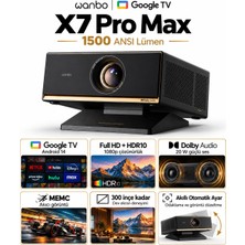 Wanbo X7 Pro Max Google Tv Projeksiyon Cihazı, 1500 Ansı Lümen, Full Hd 1080P, 4K Destekli, Otomatik Odaklama