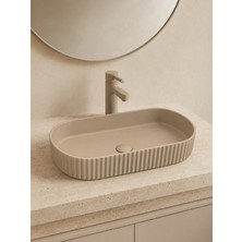 Yedi Yapı Bej Fitilli Tezgah Üstü Seramik Çanak Lavabo 51X31X11,5 cm