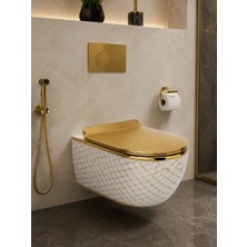 Yedi Yapı Beyaz Gold Desenli Asma Klozet 48X36,5X38 cm