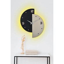 St. Morritz Dekoratif Ahşap Işıklı Siyah Gri Ledli Duvar Saati 40X50 cm - Diana