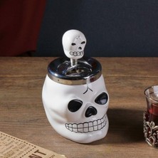 Çılgıntrend Kuru Kafa Tasarımlı Seramik Basmalı Küllük - Koku Önleyici Bas-Çek Kül Tablası