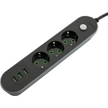 MF Product Jettpower 0366 Akım Korumalı 2 m Uzatma Kablosu 3 USB'li Siyah Anahtarlı Dayanıklı