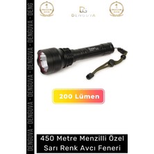 Denguva Premium Seri Dayanıklı Tek Modlu P50 LED 450 Metre Menzilli Özel Sarı Renk Avcı Feneri