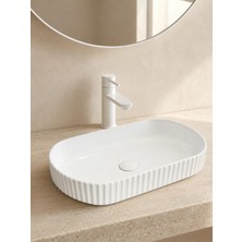 Yedi Yapı Beyaz Fitilli Tezgah Üstü Seramik Çanak Lavabo 51X31X11,5 cm