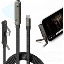 Hobilinka  240W Hızlı Şarj Destekli Katlanabilir Telefon Standlı Örgülü Type-C To Type-C Şarj Kablosu