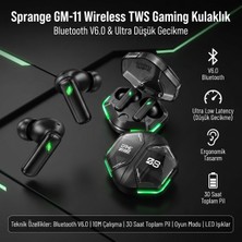 Sprange Gm-11 Bluetooth 6.0 Dijital Ekranlı Pro Oyuncu Tws Kablosuz Kulaklık Siyah