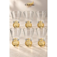 ChaCha Home 6'lı Cam Kahve Yanı Su Bardağı,Top Ayaklı Meşrubat Sunum Bardak - Bal rengi