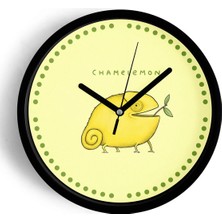 JHAAR Sevimli Limon Bukalemun Modern Duvar Saati - Orta Boyut 25 cm - Siyah Kasa - Camlı Sessiz