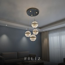 Filiz Avize Modern Gold 4'lü Küre Sarkıt Salon ve Yemek Masası Avizesi