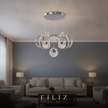 Filiz Avize Modern Altın ve Krom Detaylı LED Cam Küre Sarkıt Salon Avizesi