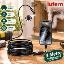 Lufern 3 Metre Yılan Kamera Android Destekli LED Işıklı IP67 Su Geçirmez Ulaşılması Zor Alanlar Boru