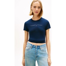 Tommy Hilfiger Tjw Dar Kesim Lineer Kadın Mavi T-Shirt DW0DW183980G0