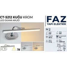 Cata Faz Yapi Elektrik CT-5212 Kuğu Krom LED Duvar Apliği 7W Çift Renk (Beyaz / Günışığı)