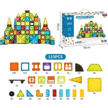 PopŞeker 115 Parça Manyetik Bloklar Standart Seri - 7.5 cm Mıknatıslı Yapı Blokları, Çocuk Eğitici Inşa ve Zeka Oyun Seti