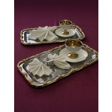 2 Adet Çelik Büyük Dikdörtgen Gold Çerçeveli Servis Tepsisi 17*33 cm