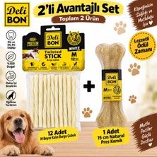 Delibon M Beyaz 12'li Kalın Burgu Çubuk ve Natural 15 cm Pres Kemik 2'li Set