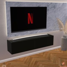 Siyah 120 cm Tv Ünitesi Tv Sehpası Duvar Rafı Kitaplık