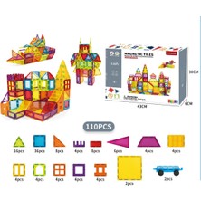 PopŞeker 110 Parça Manyetik Blok Seti - 7.5 cm Standart Seri Renkli Magnet Mıknatıslı Yapı Blokları, 3+ Yaş Eğitici Zeka Oyuncak Seti