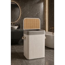 Lüks Bambu Kapaklı Kirli Çamaşır ve Oyuncak Sepeti Beyaz Renk 40X30X60 cm 72 Litre