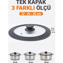 Digithome Silikon Kenarlı 3 Ölçü Cam Tencere Kapağı 22-24-26CM
