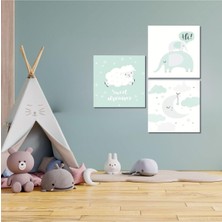 Gaagart 3'lü Kare Kanvas Çocuk Odası Koyun Fil ve Ay Tablo Seti 40 x 40 GARTNM2040