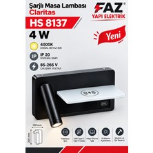 Cata Claritas Hs 8137 Duvar Aplik 4W 4000K Doğal Beyaz LED Kablosuz Şarjlı USB Type-C Type-A Çıkışlı Kitap Okuma Lambası