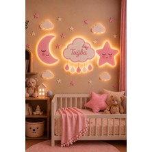 Moonly Concept Gökyüzü Pembe Kişiye Özel Kız Çocuk Odası Gece Lambası
