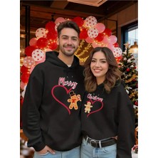 Mondschein Sevgili Kombini Hoodie Merry Christmas Baskılı Çift Kapüşonlu Sweatshirt Unisex 3 Iplik