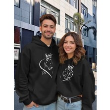 Mondschein Sevgili Çift Kombin Aslan Kaplan Baskılı Kapüşonlu Sweatshirt 2'li Unisex Hoodie
