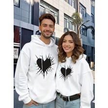 Mondschein Sevgili Çift Kombin Şimşekli Kalp Baskılı Kapüşonlu Sweatshirt 2'li Set–unisex Oversize