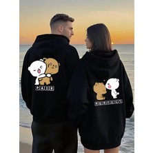 Mondschein Sevgili Kombin Hoodie Çift Sweatshirt Çiftlere Özel Ayıcık Baskılı Pair Perfect Kapüşonlu