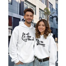 Mondschein Sevgili Çift Kombin Hoodie Set His Beauty Her Beast Baskılı Unisex Oversize 3 Iplik