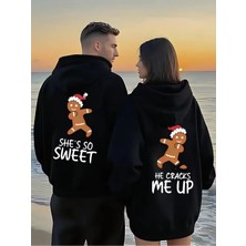 Mondschein Sevgili Çift Kombin Hoodie Gingerbread Baskılı Oversize Kapüşonlu Sweatshirt 2'li Set