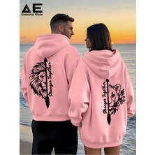 Mondschein Unisex Aslan & Dişi Aslan Baskılı Sevgili Kombini Oversize Hoodie Seti