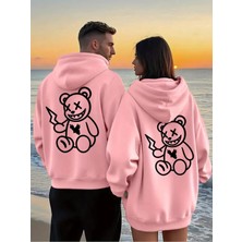 Mondschein Sevgili Çift Kombin Ayıcık Baskılı Kapüşonlu Sweatshirt 2'li Unisex Hoodie