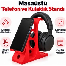 Bastık 3D 2’si 1 Arada Masaüstü Telefon ve Kulaklık Standı – Telefon Tutucu, Kulaklık Askısı, Masa Düzenleyici Stand
