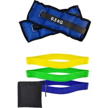 St. Morritz Çantalı 3 Lü Aerobik Squat Pilates Bandı Hafif Orta Zor Direnç + 0.5 kg Bilek Ağırlığı Seti
