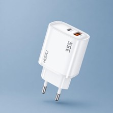 Store HP-C30 35 Watt Gan Şarj Adaptörü 2-Port Fast Charger Hızlı Şarj 100 cm Kablo Dual-Port Qc 3.0 Usb-C Usb-A
