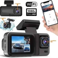 Store H98 Full Hd 1080P Wi-Fi Full Hd 3 Kameralı Araç Içi Kamera Araba Güvenlik Kamerası Gece Görüşü Ön Geri Iç Kayıt Ir LED