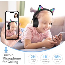 Store Renkli Büyük A Kalite Kulak Üstü Taç Renkli Işıklı Kedi Kulaklı Kedi Kabartmalı 5.3 Version Ped Balşlıklı Boyu Ayarlanabilen Çok Rahat Bluetooth Kulaklık Akz 02 (Turquaz)
