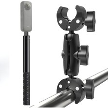 Store Çift Başlı Superclamp Gidon Montaj & 200CM Görünmez Selfie Çubuğu, INSTA360 X3, X2, X4, X5, One Rs, Go 3, One X, Evo ile Uyumlu, Alüminyum Çubuk, 1/4, 360­° Ayarlanabilir