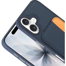 Store Apple iPhone 16 ile Uyumlu Kılıf Silikon Deri Görünümlü Cüzdan Kartlıklı Darbe Korumalı Yeni Tarz Kapak Lacivert