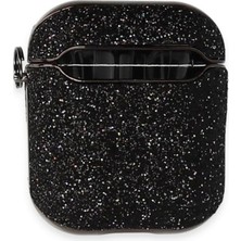 Store Airpods 1/2 Nesil ile Uyumlu Parıltılı Simli Lüks Kılıf – Zarif ve Işıltılı Tasarım, Anahtarlık Halkalı (Black)