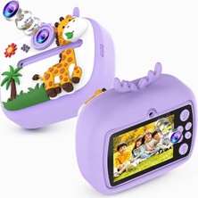 Store Çocuk Kamerası Zürafa Tasarımlı Anında Baskı Özellikli Dijital Fotoğraf Makinesi, 2,4 Inç IPS Ekranlı 1080P Video Kayıtlı Kamera, CMR90 (Mor)