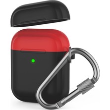 Store Airpods 1–2 Nesil Uyumlu Silikon Kılıf – Mat Yumuşak Doku, Darbe Emici, Karabinalı Kemer Klipsi, Kablosuz Şarj Destekli, Yedek Üst Kapak Hediyeli Siyah