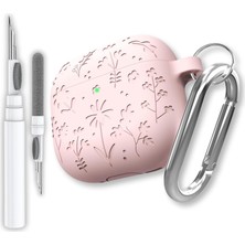 Store Airpods 4. Nesil Uyumlu Çiçek Işlemeli Premium Silikon Kulaklık Kılıfı ve 3'ü 1 Arada Bluetooth Kulaklık Temizleme Kalemi Seti (Pembe)