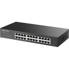 Store MS124GS | 24 Port Gigabit Ethernet Switch | 10/100/1000 Mbps RJ45 | 48 Gbps | Rackmount | Tak-Çalıştır | Izolasyon Modu & Döngü Önleme | Metal Kasa | Sessiz Çalışma