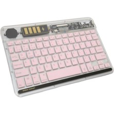Pileli Store ZR612 Rgb Şeffaf Pembe Bluethooth Klavye