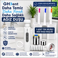 GHDENT GH15 Manuel Ağız Duşu Askılıklı | 3 Adet Tek Gözlü (1 Delikli) Başlık | Musluğa Bağlanır | BPA FREE | FDA Kriterleriyle Test Edilmiştir