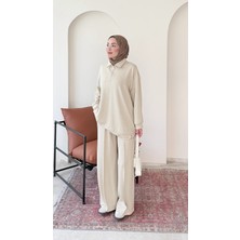 RFK Butik Kadın Oys.ho Rahat Kalıp Fermuarlı Halka Detaylı Tunik Pantolon Takım - Taş